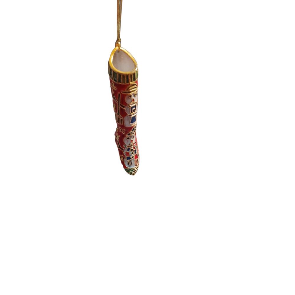 Vintage Enameled Cloisonne Boot stocking  Ornament snowman